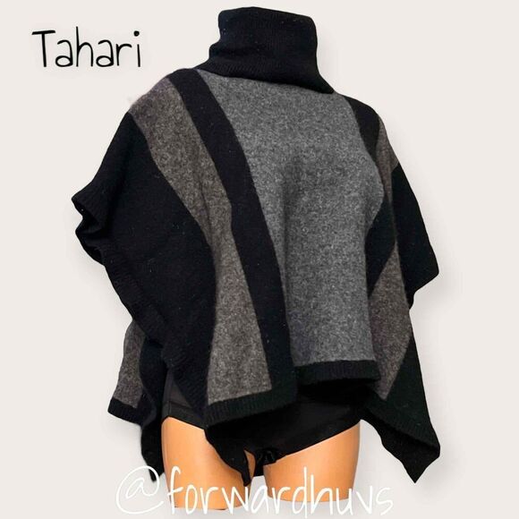 Tahari Wool Blend Poncho Sweater with Cowl Neck Size Small - Picture 5 of 12